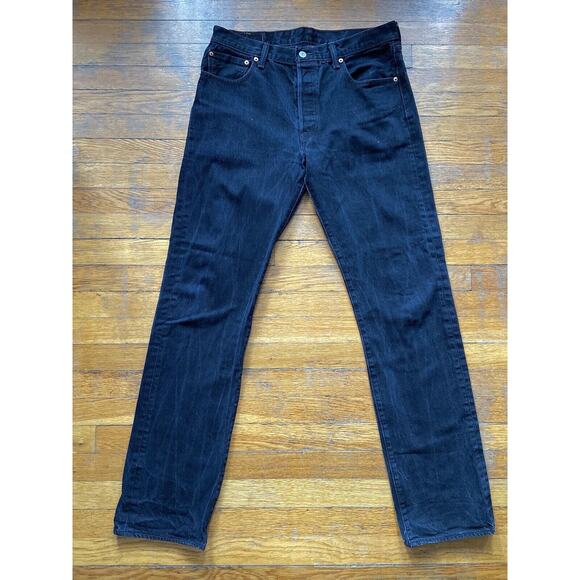 LEVI’S 501 Black Distressed Button-Fly Jeans sz 34 X 36 - Picture 1 of 12